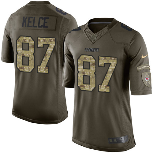 Youth Limited Travis Kelce Nike Jersey Green - #87 Salute to Service NFL Kansas City Chiefs